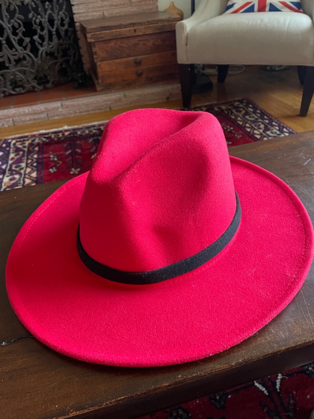 Bold Red Wide-Brim Fedora with Black Band